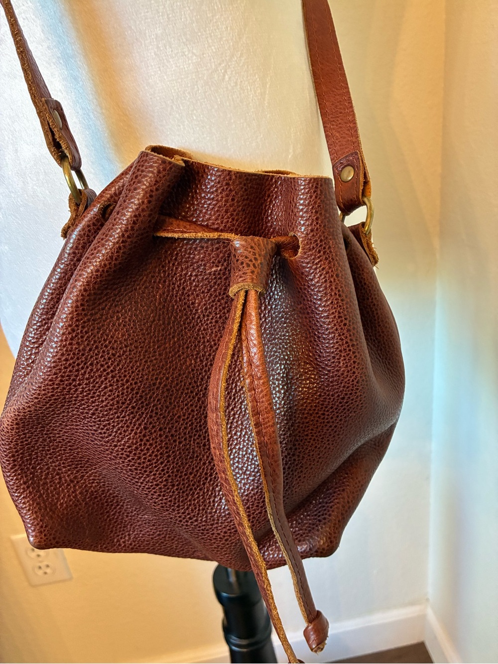 Portland Women’s Brown Leather Drawstring Bucket Bag